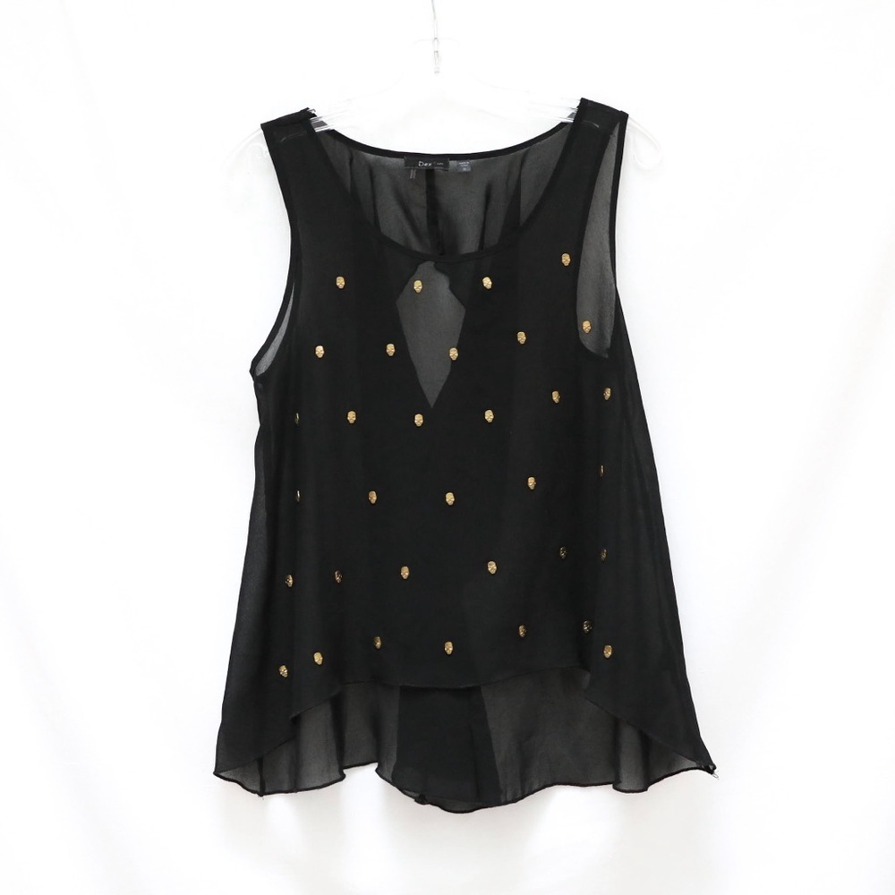 Dex sheer black sleeveless top skull studded gothic punk rock M Medium party